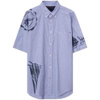Tommy Hilfiger 男纯棉牛津纺度假风航海印花细条纹短袖衬衫31441