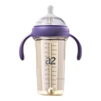 艾尔a20-6个月新生儿奶瓶防胀气保温玻璃奶瓶套装仿母乳硅胶奶嘴 单个紫色330ml+咬吸水嘴配重力球吸管