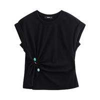 初语设计感扭结上衣女2025年春季独特别致莱赛尔棉质短款T恤 冬梨绿-短袖圆领 M