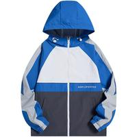 特步（XTEP）风衣外套男春季连帽上衣休闲防风运动夹克男 精英蓝/珍珠白 L