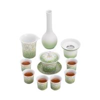苏氏陶瓷（SUSHI CERAMICS）羊脂玉瓷悬停三才盖碗茶具套装简欧大马士纹茶杯送花瓶礼盒