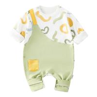 多嘻噜卡婴幼儿连体衣男女宝宝哈衣春秋外出爬服卡通 彩色心情背带绿 59