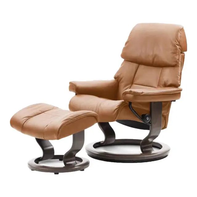 思特莱斯（Stressless）红宝石沙发椅客厅单人真皮沙发休闲懒人椅挪威躺椅午休椅 木底座--宝罗马皮--新白兰地色