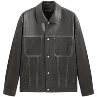 太平鸟 男装2025春款仿麂皮拼接行政夹克PU皮明线翻领茄克男式夹克