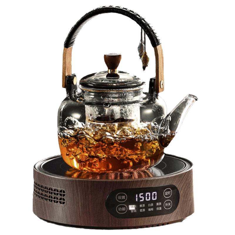泥也煮茶壶电陶炉煮茶器玻璃烧水壶套装茶具整套蒸煮一体耐热加厚 【双胆+8档调节】漫言套装850ml