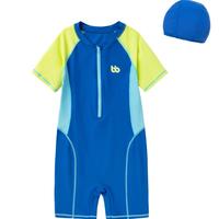 撞色连体男童泳装儿童泳衣套装连体游泳衣夏季大小童宝宝高弹耐氯