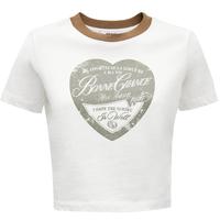 ONLY2024秋冬复古做旧印花撞色螺纹圆领短款T恤女|124101042 A43 奶油白色 160/80A/S