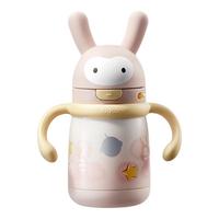 babycare萌萌兔儿童保温杯婴幼儿宝宝水杯吸管杯学饮杯外出水壶儿童水杯 赠直通吸嘴-把手款 欧珀粉 300ml