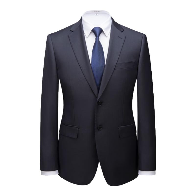 培罗蒙男士羊毛商务正装职业西装结婚新郎西服套装 黑色175A