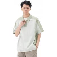 :CHOCOOLATE it短袖t恤男2025夏季撞色拼接宽松休闲翻领上衣男装 灰色+灰色 【优惠两件装】 3XL 【175斤-190斤】