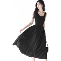 伊芙丽（eifini）【天鹅裙】伊芙丽U领显瘦收腰气质伞摆背心连衣裙女2025春季 黑色小个子版  XL 135斤以上