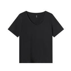 京东京造 短袖女T恤夏季新款潮流高级感上衣黑V领XS