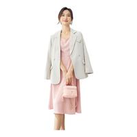 凡琴方领无袖吊带裙女春季显瘦有内衬方领中长款连衣裙 粉色 XL 