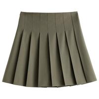 范思蓝恩23FS11193 学院风减龄百褶短裙女春秋季高腰a字半身裙子 高级灰 XS