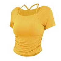 爱暇步专业高端瑜伽服套装女春季性感显瘦普拉提运动套装训练服 A34338RA芥末黄/一体杯 上衣 S