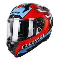 LS2摩托车头盔碳纤维四季头盔男防雾全盔双镜片四季通用跑盔FF327 特白/红兰狂澜(玻璃钢款) XXL