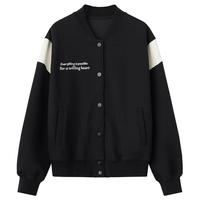BASIC HOUSE/百家好学院风黑色棒球服外套女2024秋季开衫卫衣夹克 黑色 S
