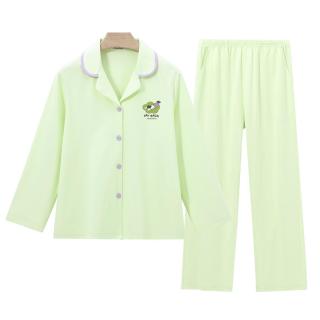 【纯棉抑菌睡衣】春长袖睡衣翻领睡衣纯棉女士家居服套装