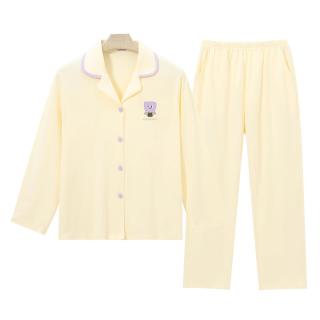 YOUKESHU 纯棉抑菌 翻领长袖 女士家居服套装