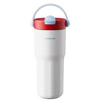 乐扣乐扣（LOCK&LOCK）大容量提手保温杯带吸管茶仓简约随行保温保冷水杯子670ML红色