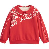 马骑顿 MQD女大童国风系列新年盘扣卫衣23春冬兔子拜年汉服 中国红 120