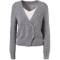 百图betu女装冬季毛衣假两件撞色领下摆开叉设计毛衣2410T34 灰色 M