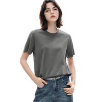 伊芙丽(eifini)【经典延续】天然桑蚕丝简约真丝混纺丝光内搭T恤女打底上衣 深灰 S 80-100斤