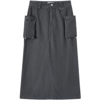 森马 Semir半身裙女开叉直筒长裙盐系酷春季街头酷飒风辣妹工装裙山系 灰色调00422 170/74A/XL