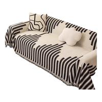 后构想北欧简约高级感四季通用沙发盖布雪尼尔防猫抓沙发巾沙发套沙发毯 拾忆-黑色 180*280cm【加大双人位】