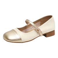 15 MINS粗跟玛丽珍鞋女春2024拼色小皮鞋圆头一字带单鞋女鞋 米白色 2.5cm 37 (235mm)