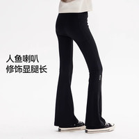 猫人女童裤子春秋微喇鲨鱼裤户外运动薄款瑜伽打底裤大童喇叭裤春装 灰色 【微喇显瘦 时尚百搭】 140 【身高140-150cm】