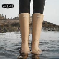 UNICARE雨靴女时尚款外穿 高筒防水防滑雨鞋 街边户外长筒涉水鞋