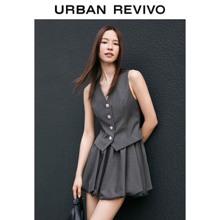 UR2025夏季新款女装格雷系金属扣V领无袖连衣裙UWG750077  (偏短)