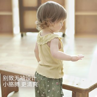 巴厘小猪女宝宝背心套装2025夏季薄款女孩衣服儿童吊带两件套女童夏装 百花源 73