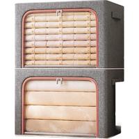 邦尼美家衣服收纳箱家用卧室可折叠大号布艺棉被储物箱 66升 1只装 灰色-66L大视窗【50*40*33】