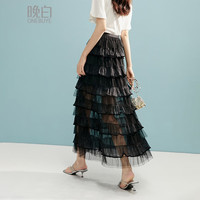 晚白【清仓拼手速】夏款少女芭蕾风薄纱裙休闲纯色网纱大摆半身裙 黑色 XL