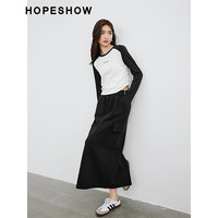 红袖奥莱春季女装后开叉松紧腰直筒半身裙 黑050 M