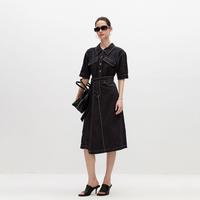 【时尚通勤】秋季撞色翻领短袖牛仔连衣裙女