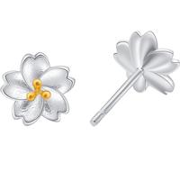 老银匠s925银樱花银耳钉养耳洞免摘银耳钉女个性ins高级感银耳饰 小樱花 925银/含1对银耳堵