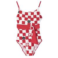 芬狄诗春季新品时尚格子女士连体泳衣FS00094 红色RED M
