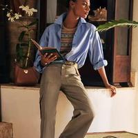 Women's Cotton Poplin Blouson-Sleeve Shirt, Regular & Petite