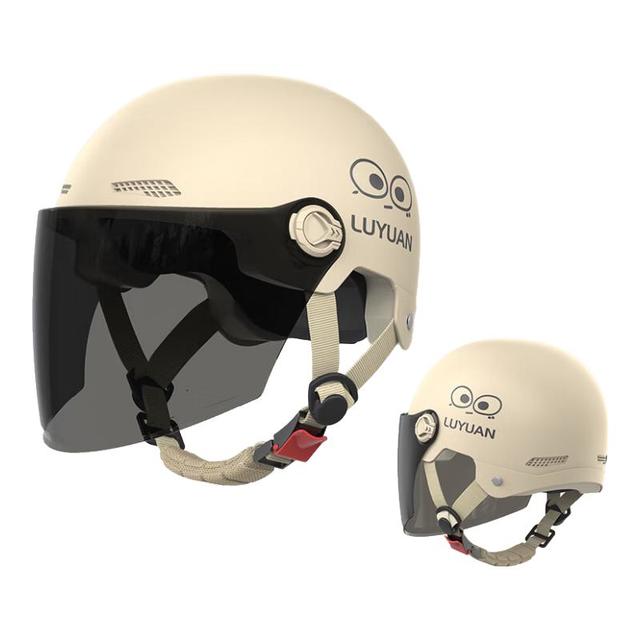 移动端、京东百亿补贴：绿源 LUYUAN 电动车头盔 3c认证 卡其色-大眼精灵-防晒长镜