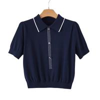 晚白2025年夏款时尚简约休闲上衣莱赛尔翻领针织短袖女