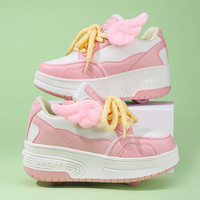 SEMBOSK暴走鞋儿童休闲鞋女童鞋四轮爆走鞋隐形溜冰鞋儿童运动鞋 020粉色 36码