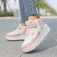 SEMBOSK暴走鞋儿童休闲鞋女童鞋四轮爆走鞋隐形溜冰鞋儿童运动鞋 9188粉色 33码