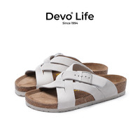 Devo/的的的的的沃 Devo Life       软木拖鞋时尚休闲平底夏季简约一字凉拖女23012 灰色 35