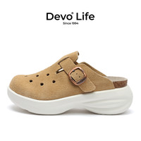 Devo/的的的的的沃 Devo Life       软木拖鞋女增高厚底高底坡跟休闲包头洞洞鞋22012 浅米黄 36