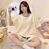 欧迪芬(Ordifen)睡衣女小清新可爱家居服短袖短裤2件套XHHA19A 明黄色 L