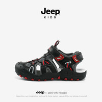 JEEP KIDS夏季男童涉水鞋透气软底沙滩鞋女童包头防滑凉鞋 黑红 29