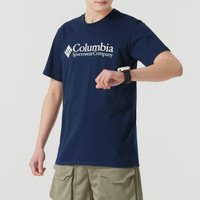 哥伦比亚短袖男士蓝色上衣夏季圆领纯棉半袖休闲户外运动T恤 175/96A/M